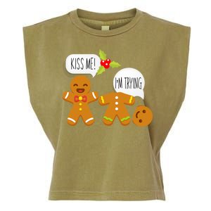 Kiss Me I'm Trying Funny Gingerbread Garment-Dyed Women's Muscle Tee