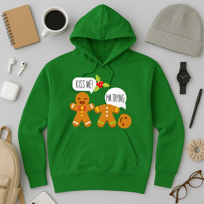 Kiss Me I'm Trying Funny Gingerbread Hoodie
