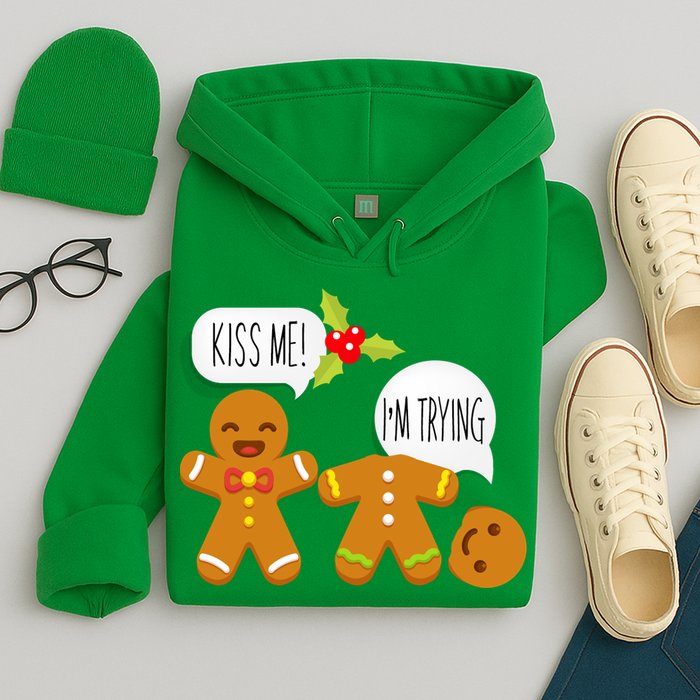 Kiss Me I'm Trying Funny Gingerbread Hoodie
