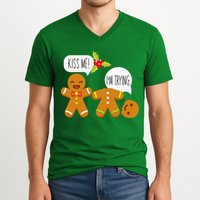Kiss Me I'm Trying Funny Gingerbread V-Neck T-Shirt