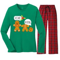 Kiss Me I'm Trying Funny Gingerbread Women's Long Sleeve Flannel Pajama Set 