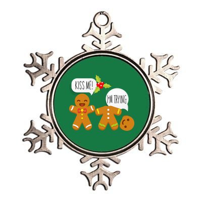 Kiss Me I'm Trying Funny Gingerbread Metallic Star Ornament