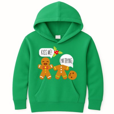 Kiss Me I'm Trying Funny Gingerbread Kids Hoodie