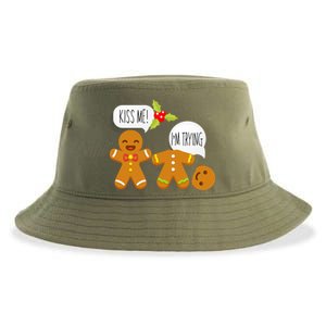 Kiss Me I'm Trying Funny Gingerbread Sustainable Bucket Hat