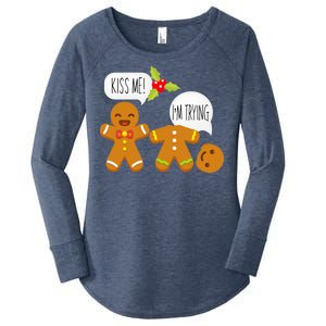 Kiss Me I'm Trying Funny Gingerbread Women's Perfect Tri Tunic Long Sleeve Shirt