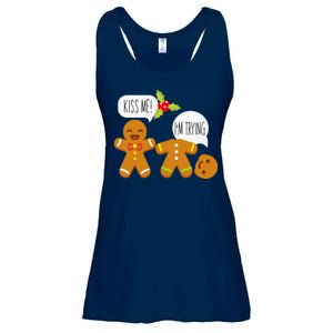 Kiss Me I'm Trying Funny Gingerbread Ladies Essential Flowy Tank