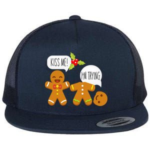 Kiss Me I'm Trying Funny Gingerbread Flat Bill Trucker Hat