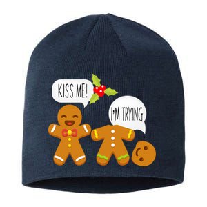 Kiss Me I'm Trying Funny Gingerbread Sustainable Beanie