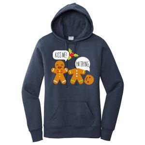 Kiss Me I'm Trying Funny Gingerbread Women's Pullover Hoodie