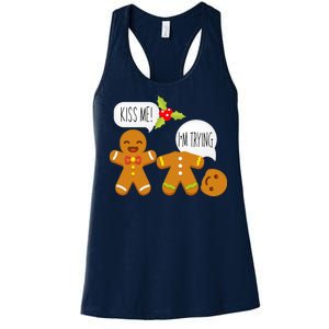 Kiss Me I'm Trying Funny Gingerbread Women's Racerback Tank