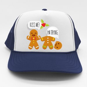 Kiss Me I'm Trying Funny Gingerbread Trucker Hat