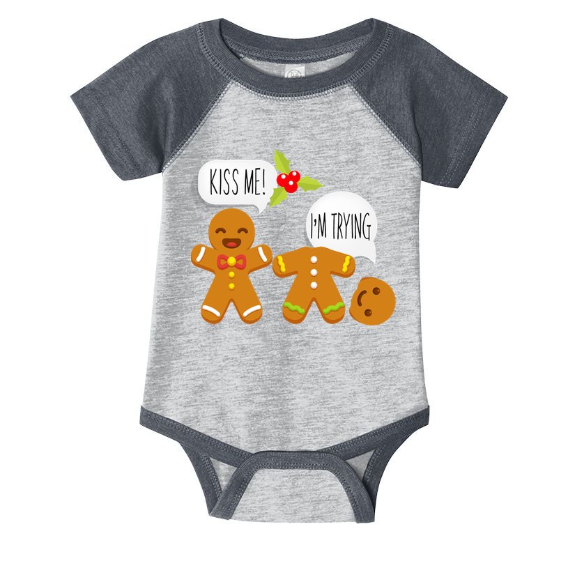 Kiss Me I'm Trying Funny Gingerbread Infant Baby Jersey Bodysuit