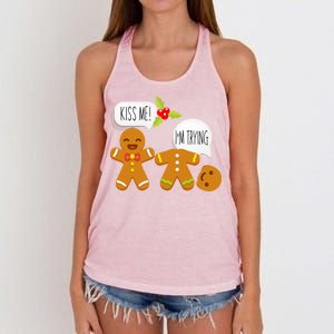 Kiss Me I'm Trying Funny Gingerbread Women's Knotted Racerback Tank