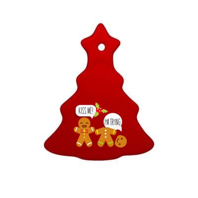 Kiss Me I'm Trying Funny Gingerbread Ceramic Tree Ornament