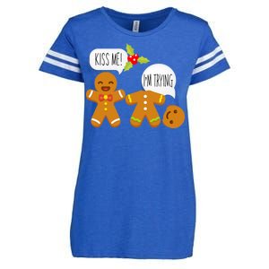 Kiss Me I'm Trying Funny Gingerbread Enza Ladies Jersey Football T-Shirt