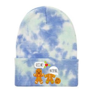 Kiss Me I'm Trying Funny Gingerbread Tie Dye 12in Knit Beanie