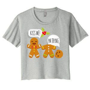 Kiss Me I'm Trying Funny Gingerbread Women's Crop Top Tee