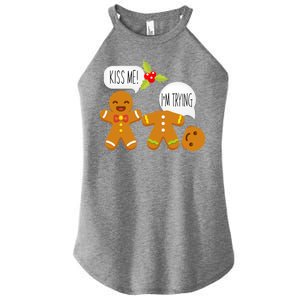 Kiss Me I'm Trying Funny Gingerbread Women's Perfect Tri Rocker Tank