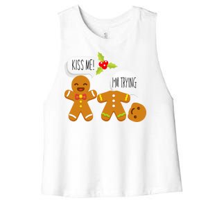 Kiss Me I'm Trying Funny Gingerbread Women's Racerback Cropped Tank