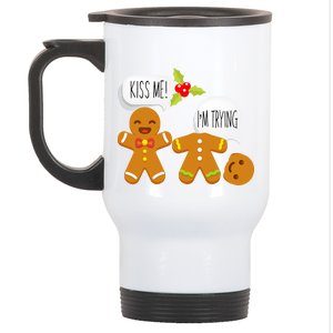 Kiss Me I'm Trying Funny Gingerbread Stainless Steel Travel Mug