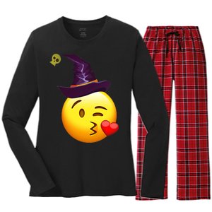 Kiss Witch Emoji Women's Long Sleeve Flannel Pajama Set 