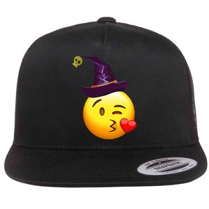 Kiss Witch Emoji Flat Bill Trucker Hat