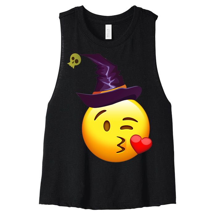 Kiss Witch Emoji Women's Racerback Cropped Tank