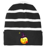 Kiss Witch Emoji Striped Beanie with Solid Band