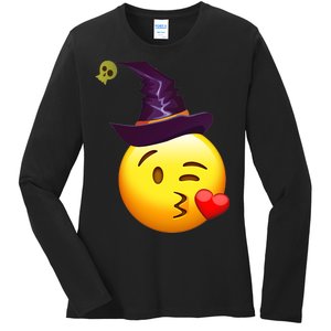 Kiss Witch Emoji Ladies Long Sleeve Shirt