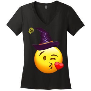 Kiss Witch Emoji Women's V-Neck T-Shirt