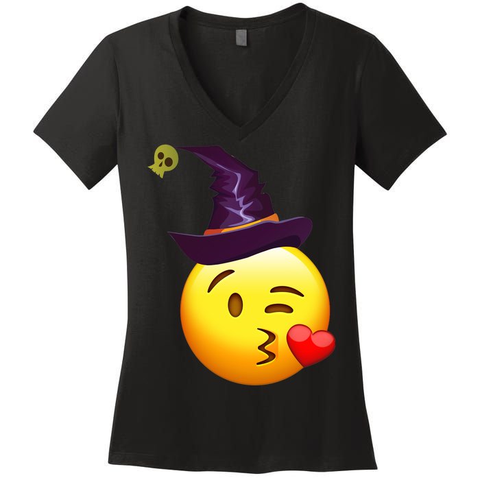 Kiss Witch Emoji Women's V-Neck T-Shirt