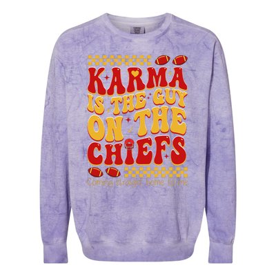 Karma Is The Guy Coming Straight Home To Me Retro Groovy Football Colorblast Crewneck Sweatshirt