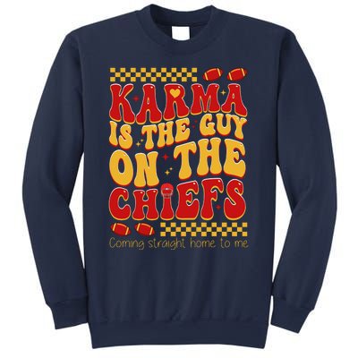 Karma Is The Guy Coming Straight Home To Me Retro Groovy Football Sweatshirt