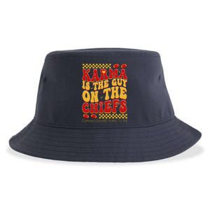 Karma Is The Guy Coming Straight Home To Me Retro Groovy Football Sustainable Bucket Hat