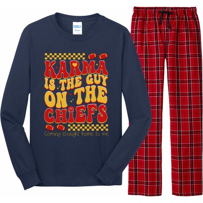 Karma Is The Guy Coming Straight Home To Me Retro Groovy Football Long Sleeve Pajama Set