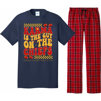 Karma Is The Guy Coming Straight Home To Me Retro Groovy Football Pajama Set