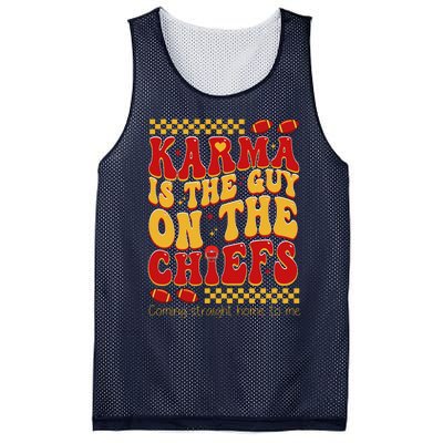 Karma Is The Guy Coming Straight Home To Me Retro Groovy Football Mesh Reversible Basketball Jersey Tank