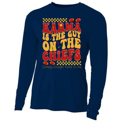 Karma Is The Guy Coming Straight Home To Me Retro Groovy Football Cooling Performance Long Sleeve Crew