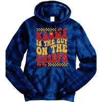 Karma Is The Guy Coming Straight Home To Me Retro Groovy Football Tie Dye Hoodie