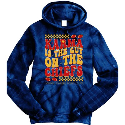 Karma Is The Guy Coming Straight Home To Me Retro Groovy Football Tie Dye Hoodie