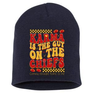 Karma Is The Guy Coming Straight Home To Me Retro Groovy Football Short Acrylic Beanie