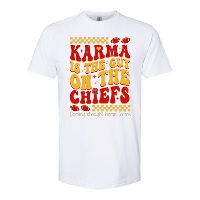 Karma Is The Guy Coming Straight Home To Me Retro Groovy Football Softstyle CVC T-Shirt