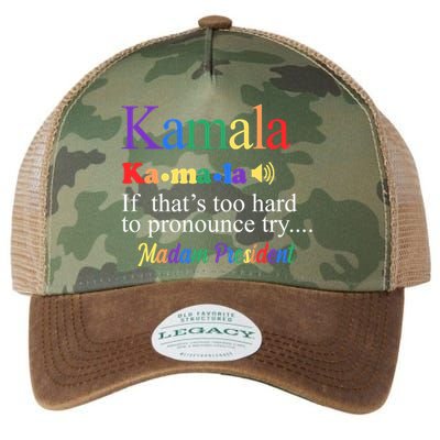 Kamala If Thats Too Hard To Pronounce Try Madam President Rainbow Legacy Tie Dye Trucker Hat