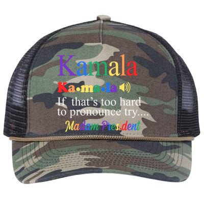 Kamala If Thats Too Hard To Pronounce Try Madam President Rainbow Retro Rope Trucker Hat Cap