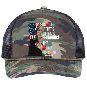 Kamala If That’S Too Hard To Pronounce Try Madam President Retro Rope Trucker Hat Cap