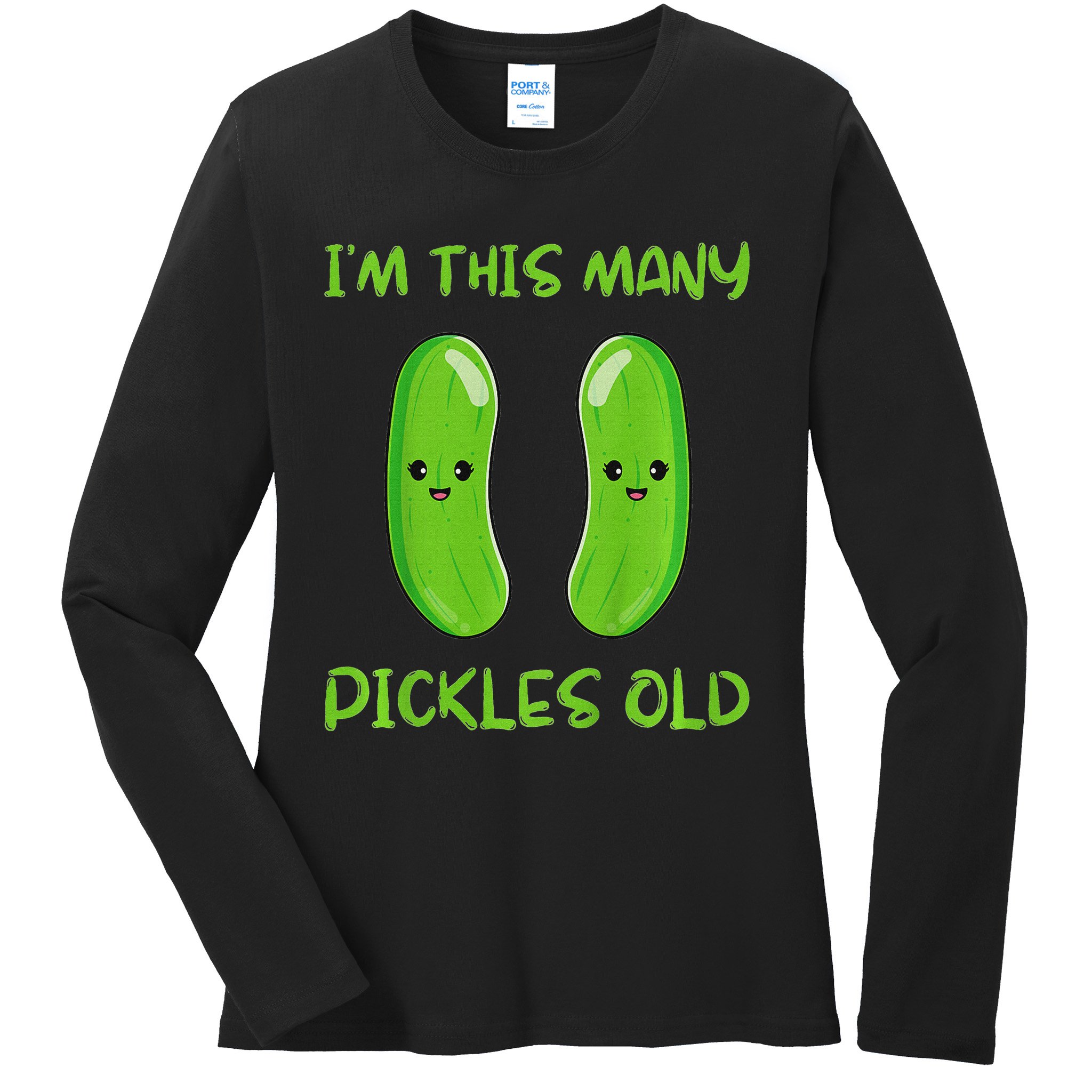 Kids I'm This Many Pickles Old 2nd Birthday 2 Years Old Bday Ladies Long Sleeve Shirt