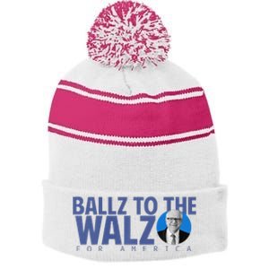 Kamala In The Context Ballz Walz Stripe Pom Pom Beanie