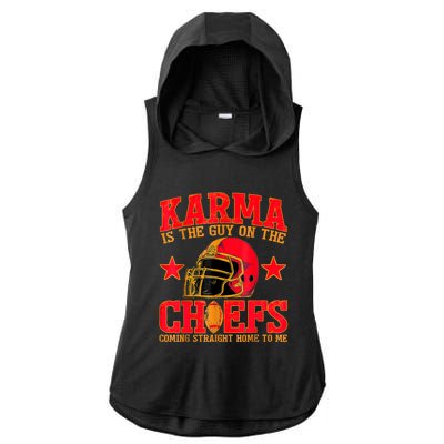 Karma Is The Guy On The Chief Trendy Ladies PosiCharge Tri-Blend Wicking Draft Hoodie Tank