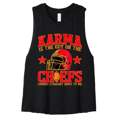 Karma Is The Guy On The Chief Trendy Women's Racerback Cropped Tank