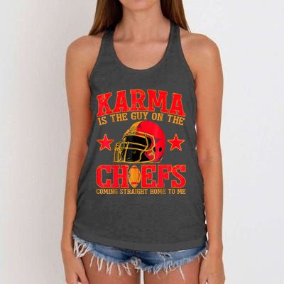 Karma Is The Guy On The Chief Trendy Women's Knotted Racerback Tank